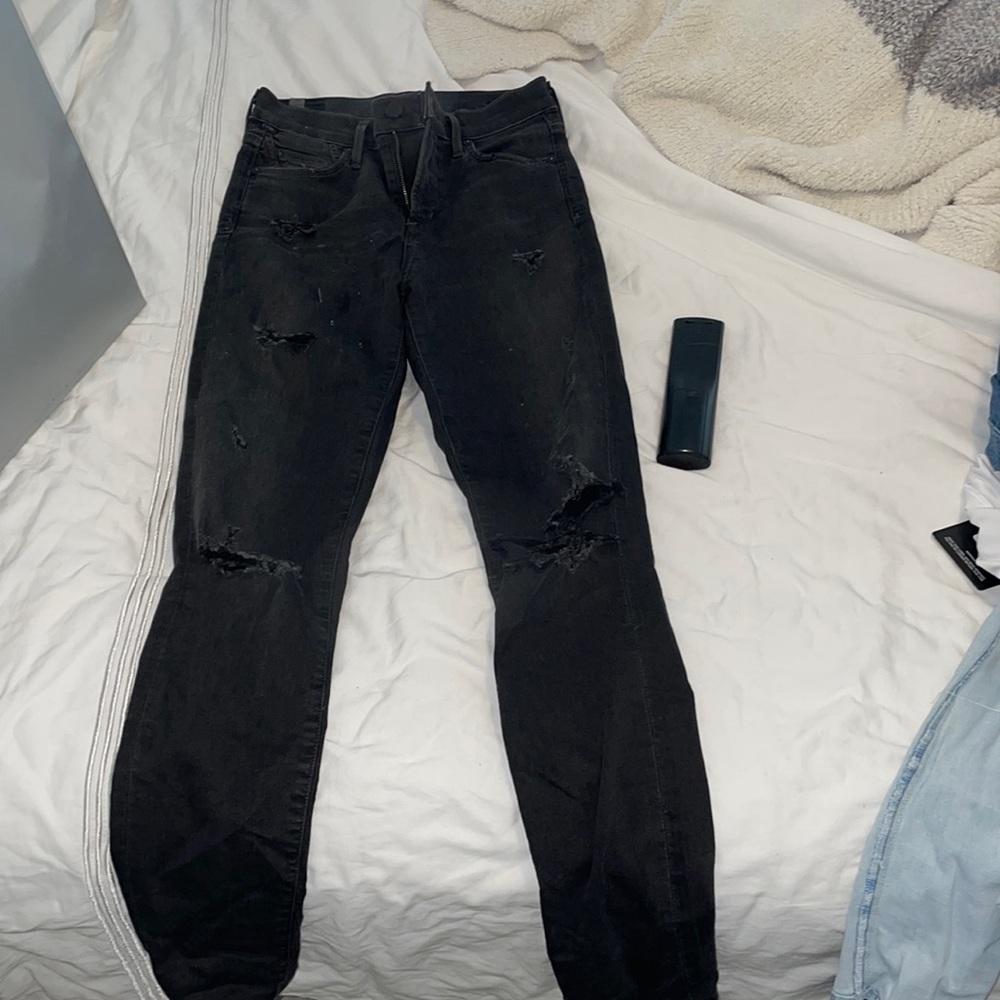 Dark grey wash ripped jeans